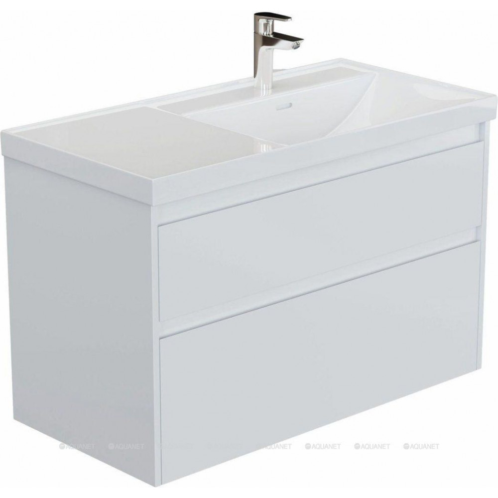 Тумба с раковиной Aquanet Nova Lite 2.0 90 R 2 ящика белый глянец 00365927