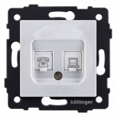 Розетка двойная RJ-11 и Ethernet RJ-45, без рамки Kollinger  REA-011WH