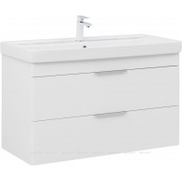 Тумба с раковиной Aquanet Ирис new 100 подвесная 2 ящика белый глянец 00342095