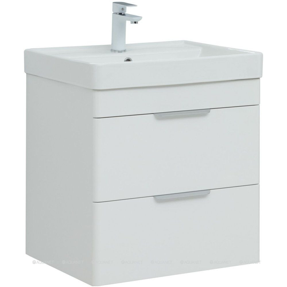 Тумба с раковиной Aquanet Ирис new 120 L подвесная 2 ящика белый глянец 00332258