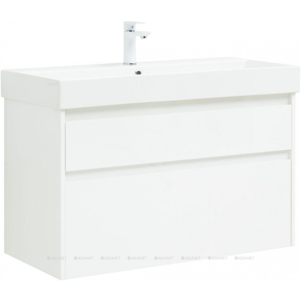 Тумба с раковиной Aquanet Nova Lite 100 Slim Synergy 2 ящика белый глянец 00291826