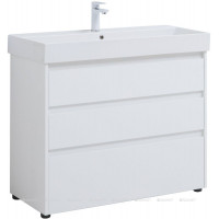 Тумба с раковиной Aquanet Nova Lite 100 Slim Synergy 3 ящика белый глянец 00307081