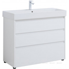 Тумба с раковиной Aquanet Nova Lite 100 Slim Synergy 3 ящика белый глянец 00307081