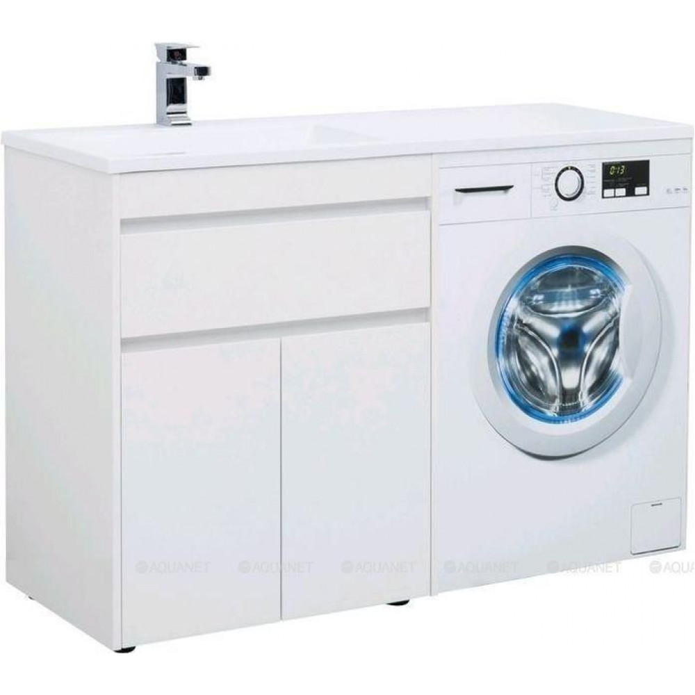 Тумба с раковиной Aquanet Токио 130 L напольная белый глянец 00239215
