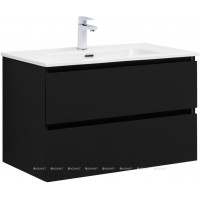 Тумба с раковиной Aquanet Вега 2.0 80 черная 2 ящика с раковиной Flat 00344767