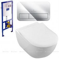 Унитаз подвесной Villeroy & Boch Subway 2.0 с сиденьем, инсталляцией и клавишей хром 5614R201/92246100/92249061