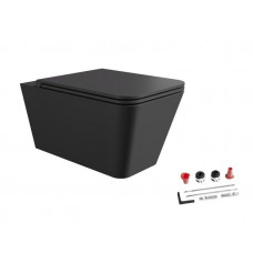 Унитаз подвесной безободковый Alice HIDE Square 55х35 см с сиденьем микролифт чёрный матовый 31210108SET