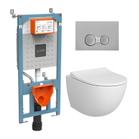 Комплект унитаз подвесной VitrA Sento Rim-ex с тонким сиденьем микролифт и инсталляцией 9830B003-7211