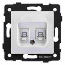 Розетка двойная Ethernet RJ-45 и со шторками, без рамки Kollinger  REA-015WH