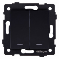 Выключатель проходной двухклавишный с подсветкой без рамки Kollinger  REA-S-010BK