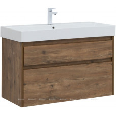 Тумба с раковиной Aquanet Nova Lite 100 Slim Synergy 2 ящика дуб рустикальный 00291828