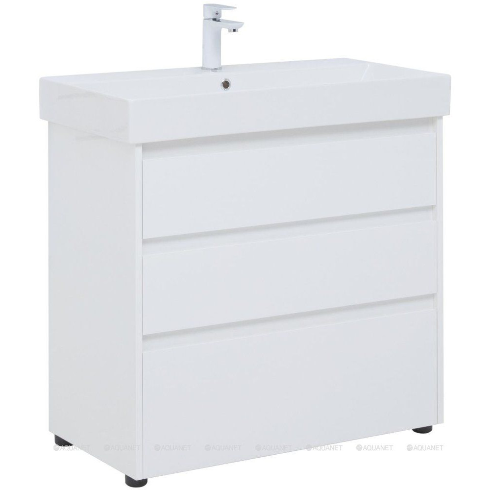 Тумба с раковиной Aquanet Nova Lite 85 Slim Synergy 3 ящика белый глянец 00307078