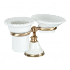 Держатель настольный с мыльницей и стаканом Tiffany World Harmony 141 белый/бронза TWHA141bi/br Держатель настольный с мыльницей и стаканом Tiffany World Harmony 141 белый/бронза TWHA141bi/br