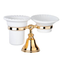 Держатель настольный с мыльницей и стаканом Tiffany World Harmony 141 керамика золото TWHA141oro