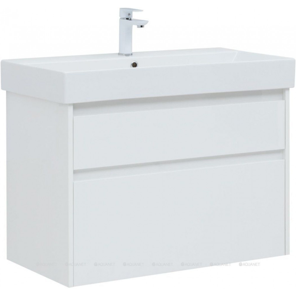 Тумба с раковиной Aquanet Nova Lite 85 Slim Synergy 2 ящика белый глянец 00274179