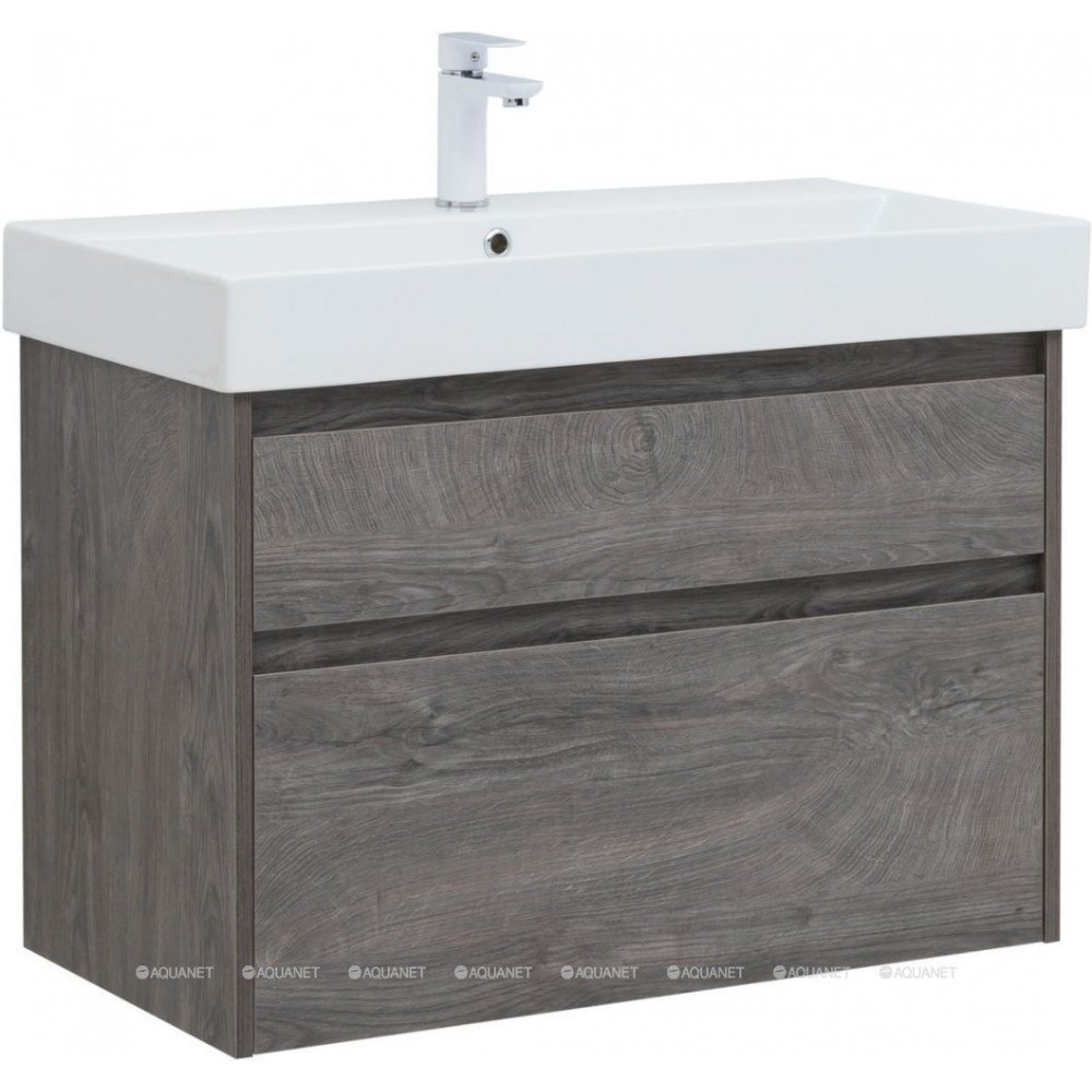 Тумба с раковиной Aquanet Nova Lite 85 Slim Synergy 2 ящика дуб рошелье 00274173