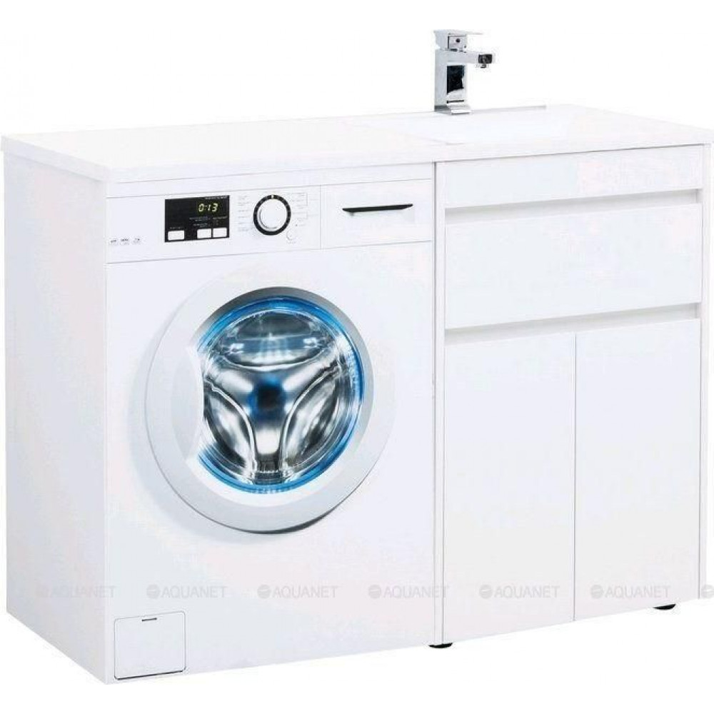 Тумба с раковиной Aquanet Токио 120 R напольная 1 ящик 2 фасада белый глянец 00239210