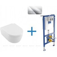 Унитаз подвесной с инсталляцией и клавишей Villeroy & Boch Avento хром 00259031